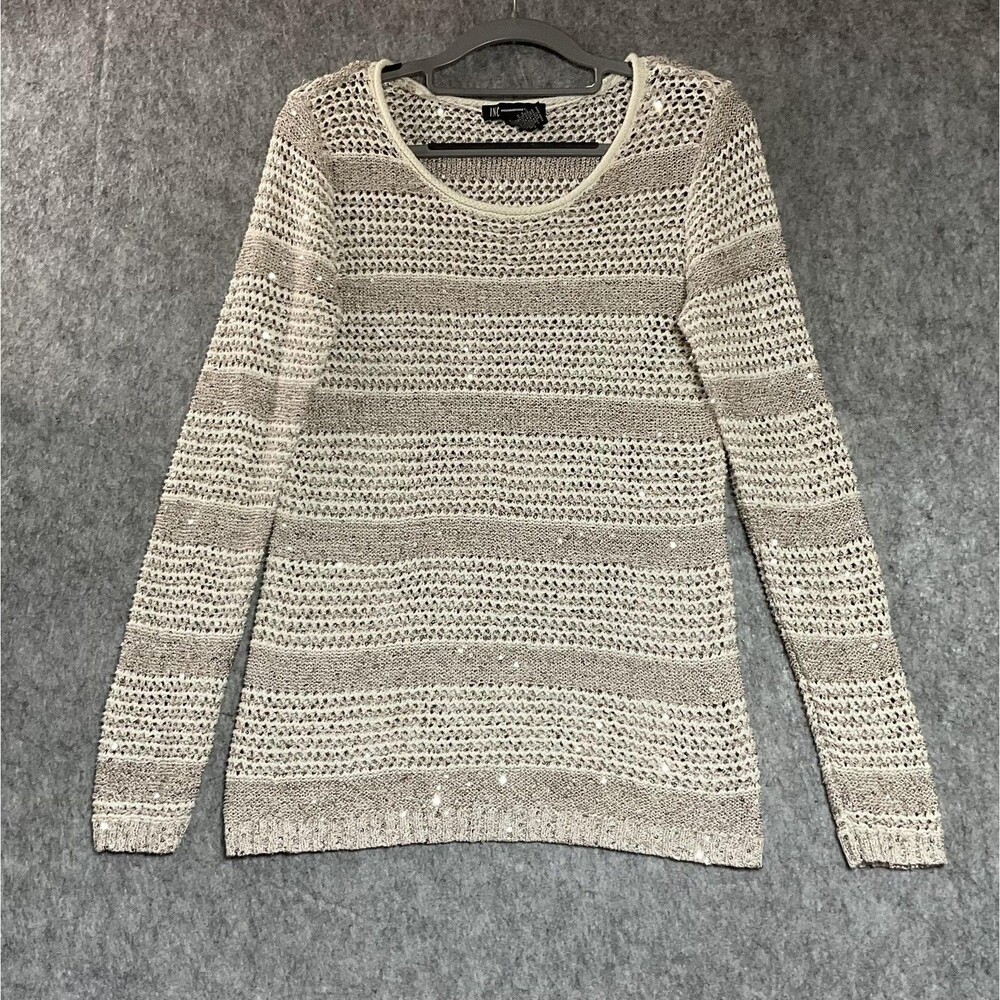 INC International Concepts Sweater Womens Large Beige Open Knit Sequin Pullover